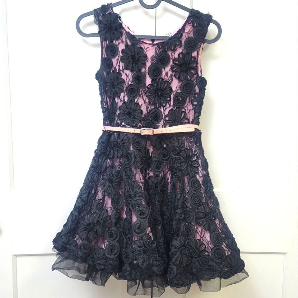 Beautees girls sleeveless rose and crinoline party dress, 10